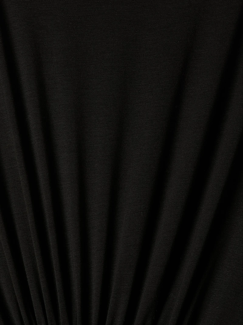 3/4-Sleeve Cowl-Neck Dress with Shirred Waist