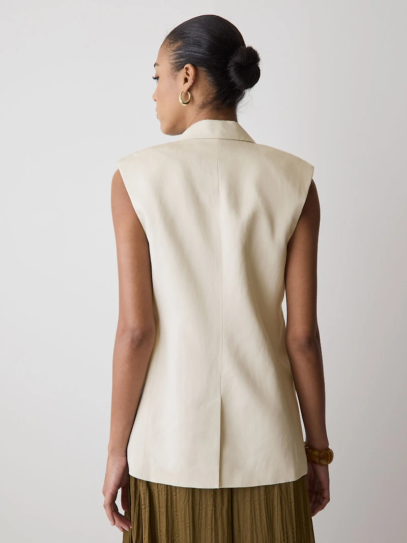 Long Sleeveless Twill Vest