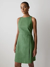 Robe Courte Sans Manches à Col Bateau en Mélange de Lin