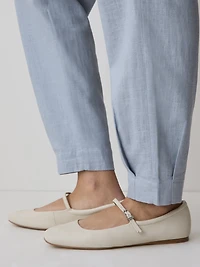 Pantalon Jogger en Lin à Taille Mi-Haute et Jambe Fuselée