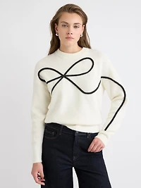 Long-Sleeve Crew-Neck Bow Sweater