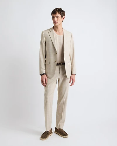 Tailored-Fit Checkered Taupe Suit Pant