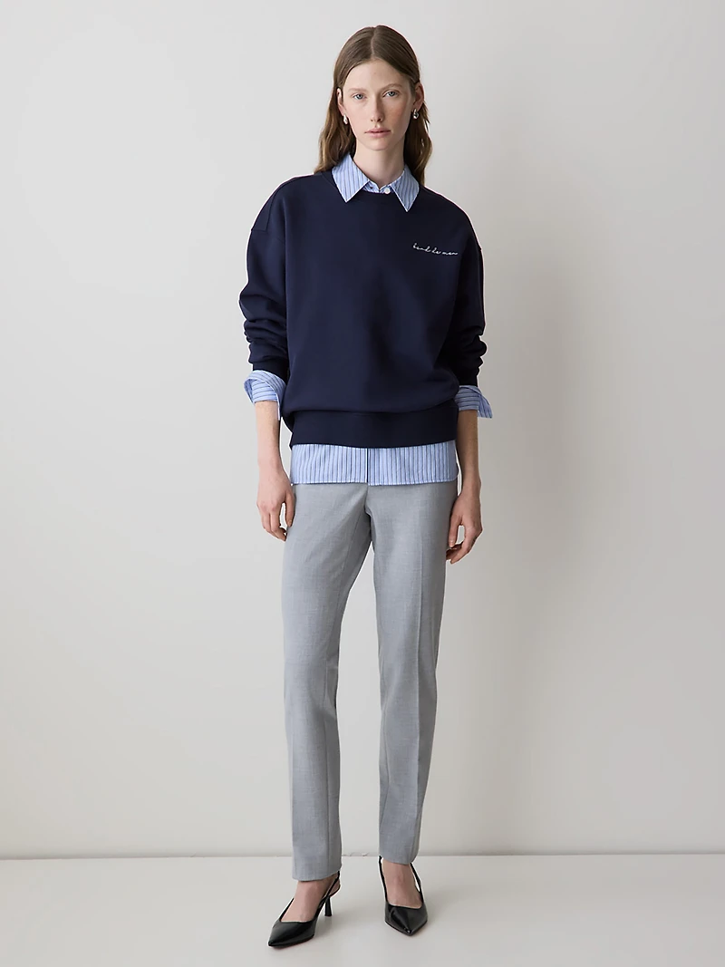 Pantalon Signature à Jambe Étroite Pleine Longueur et Taille Mi-Haute