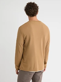 T-Shirt Gaufré à Manches Longues et Col Rond