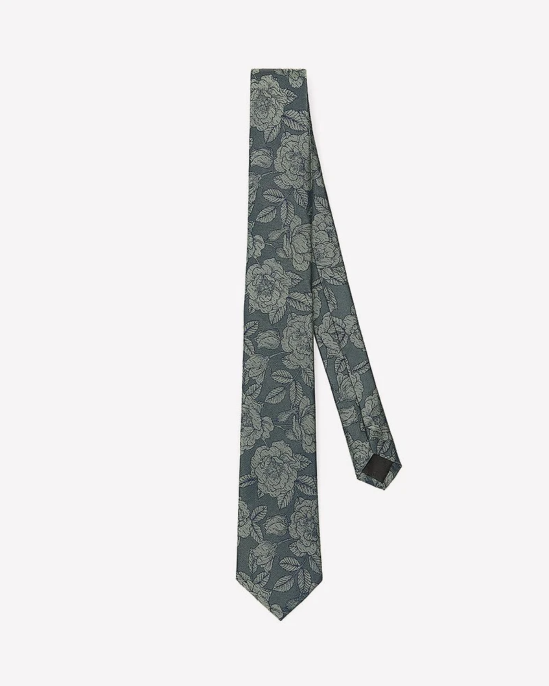 Green Regular Tie with Tonal Floral Pattern