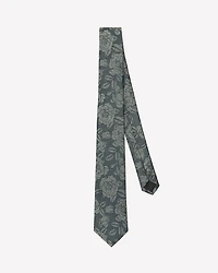 Green Regular Tie with Tonal Floral Pattern