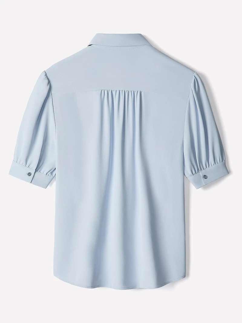 Silky Crepe Short-Sleeve Buttoned-Down Blouse