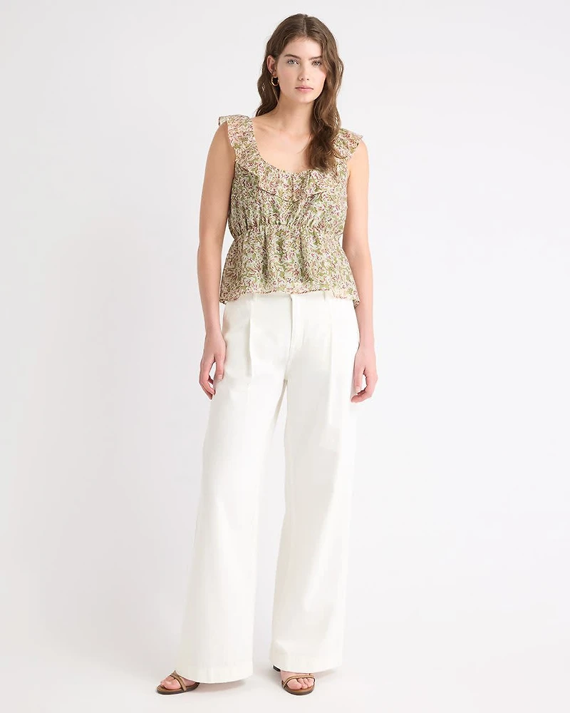 Blouse Sans Manches à Coupe Empire Col en U Volants