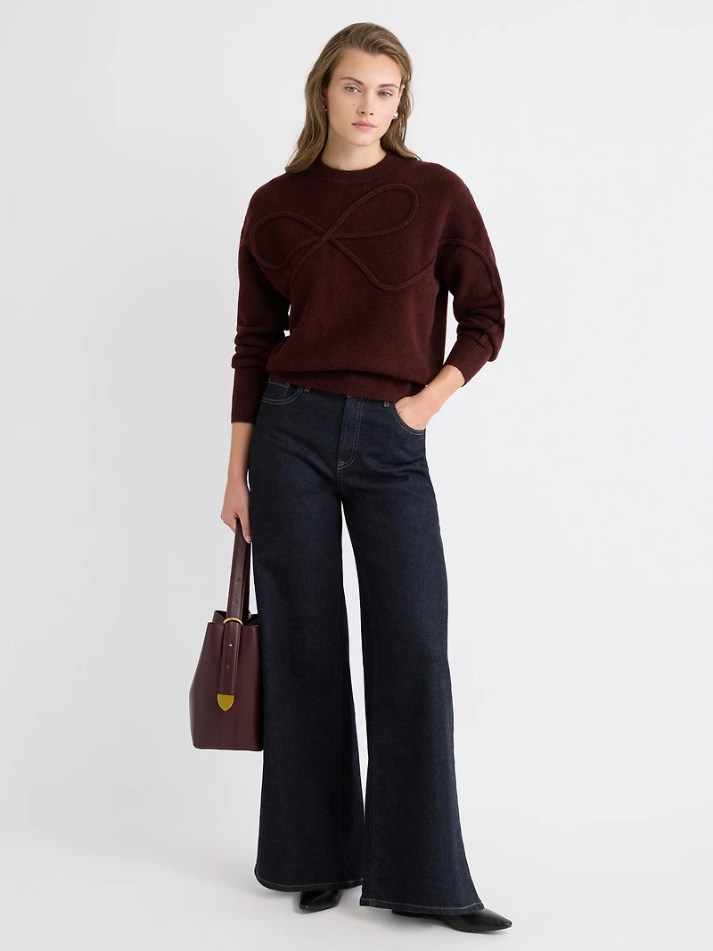 Long-Sleeve Crew-Neck Bow Sweater