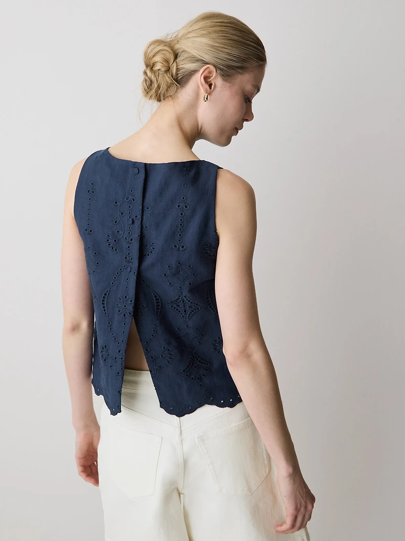 Blouse Sans Manches à Détails Brodés