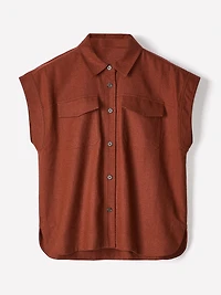 Linen-Blend Extended-Sleeve Blouse with Shirt Collar