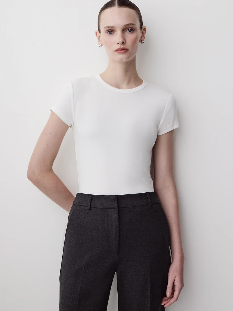 Short-Sleeve Crew-Neck Ribbed Basic Tee
