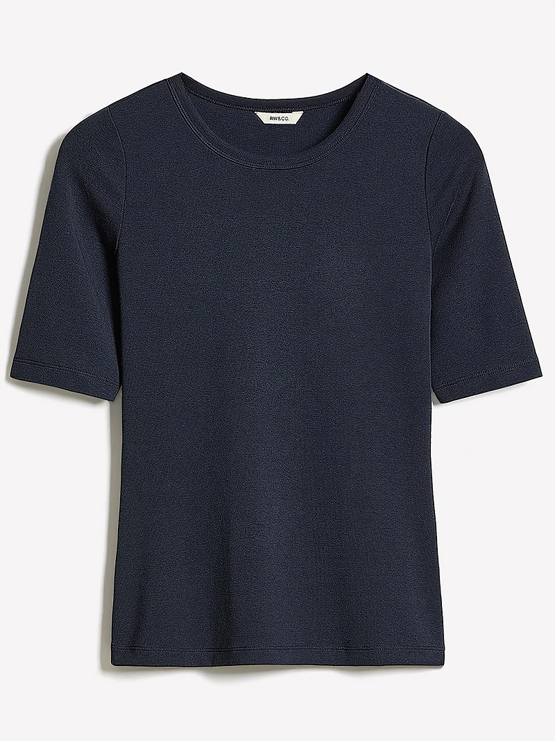 T-Shirt Ajusté à Manches aux Coudes et Col Rond