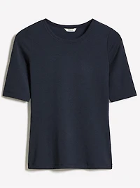 T-Shirt Ajusté à Manches aux Coudes et Col Rond