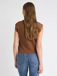 Pull Sans Manches à Col Montant avec Boutons l'Épaule