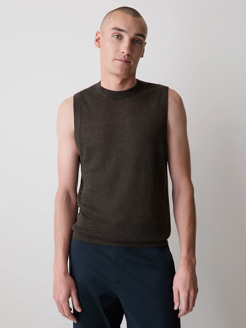 Pull Sans Manches à Col Rond en Mélange de Lin