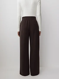 Pantalon à Jambe Large Détails Pincés et Taille Mi-Haute