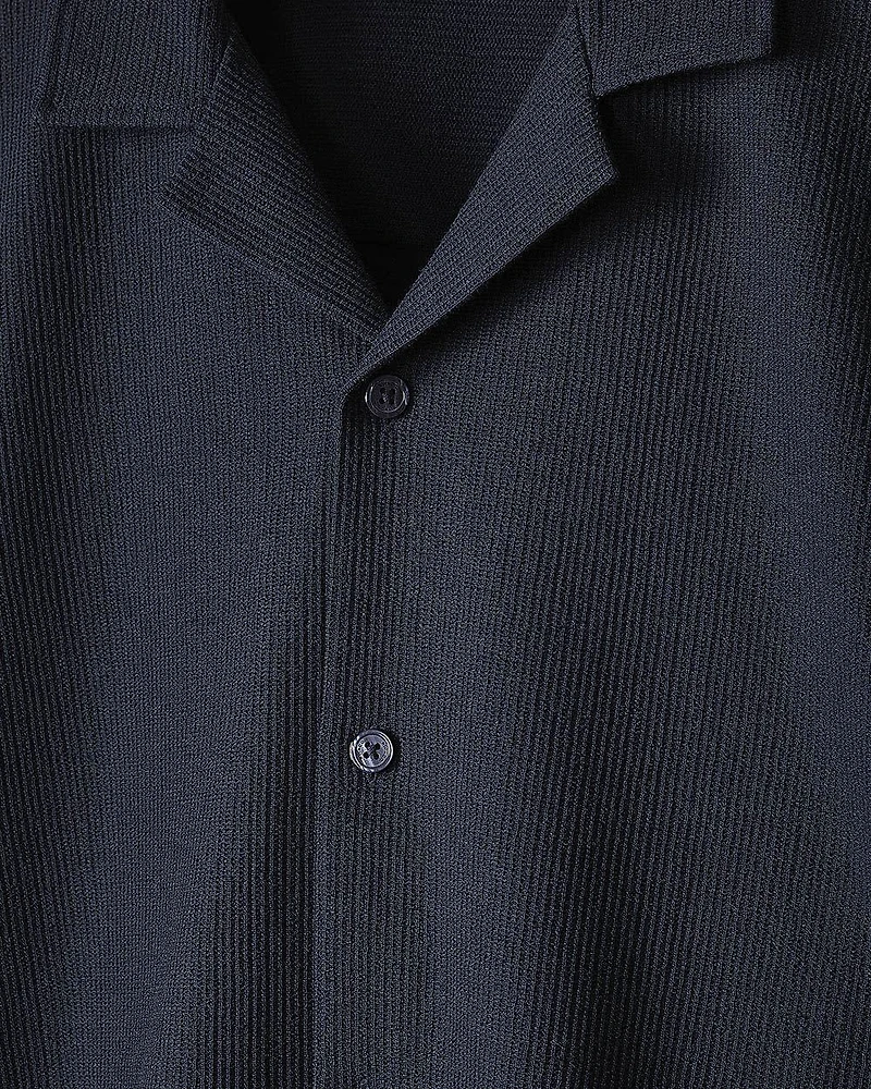 Short-Sleeve Textured Shirt with Camp Collar