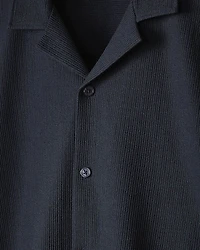 Short-Sleeve Textured Shirt with Camp Collar