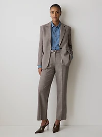 Pantalon Cheville Taupe à Jambe Fuselée et Taille Haute