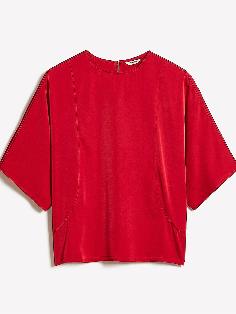 Long-Sleeve Crew-Neck Satin Blouse