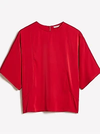 Long-Sleeve Crew-Neck Satin Blouse