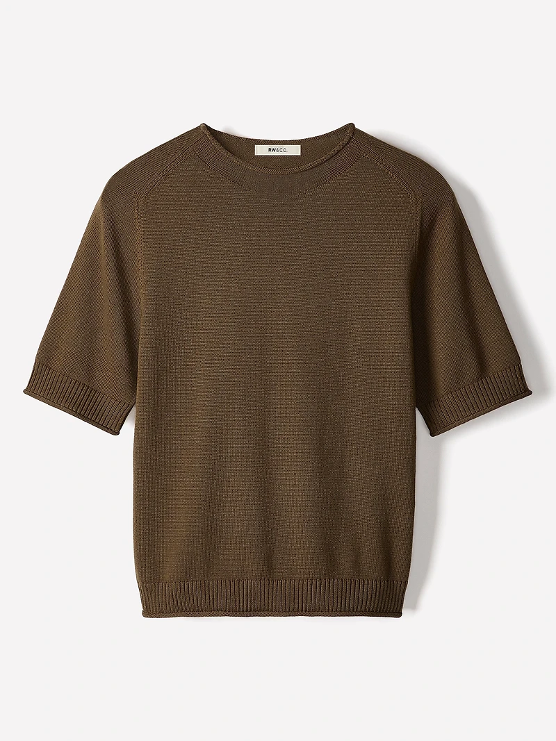 Short-Sleeve Mock-Neck Sweater
