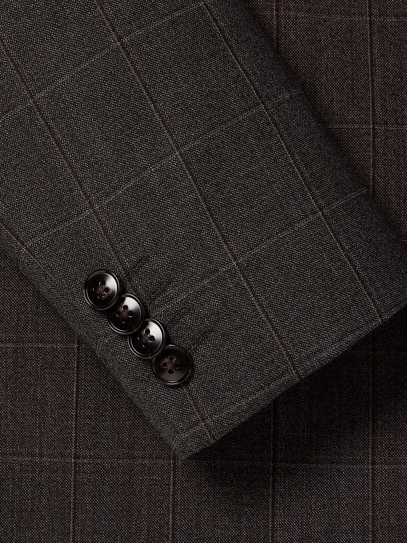 Slim-Fit Checkered Grey Wool Suit Blazer