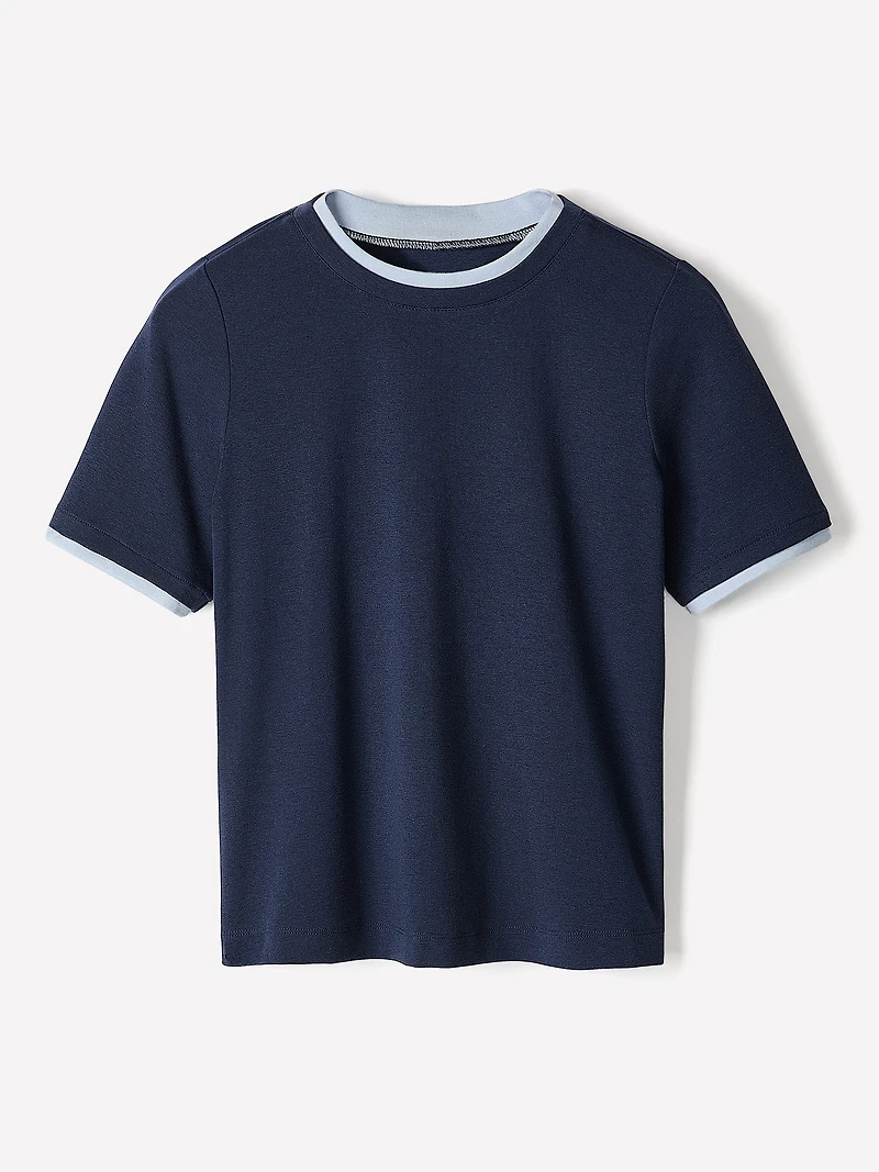 Short-Sleeve Crew-Neck Ribbed Basic Tee