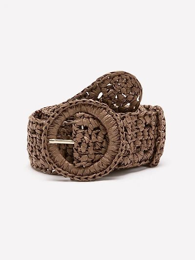 Ceinture en Raphia Non Extensible avec Boucle Ronde