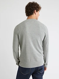 T-shirt Gaufré à Manches Longues et Col Henley