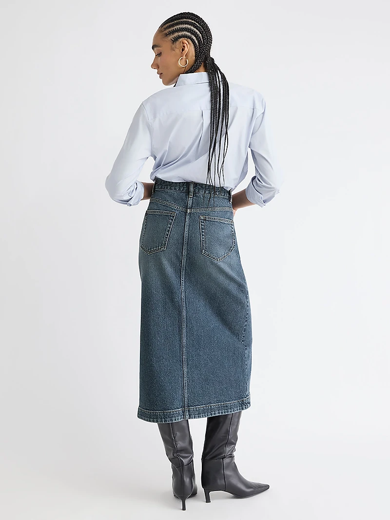 Jupe Midi Évasée en Denim à Délavé Moyen