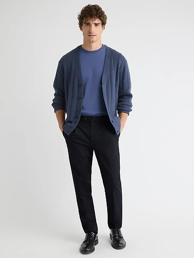 Pantalon Habillé à Jambe Fuselée Plissée en Mélange de Laine
