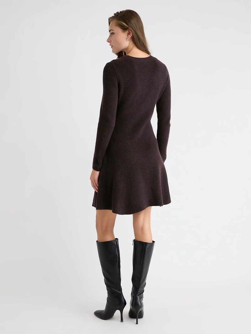 Long-Sleeve Crew-Neck Mini Sweater Dress