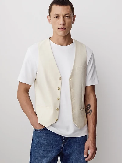Stretch Linen Suit Vest