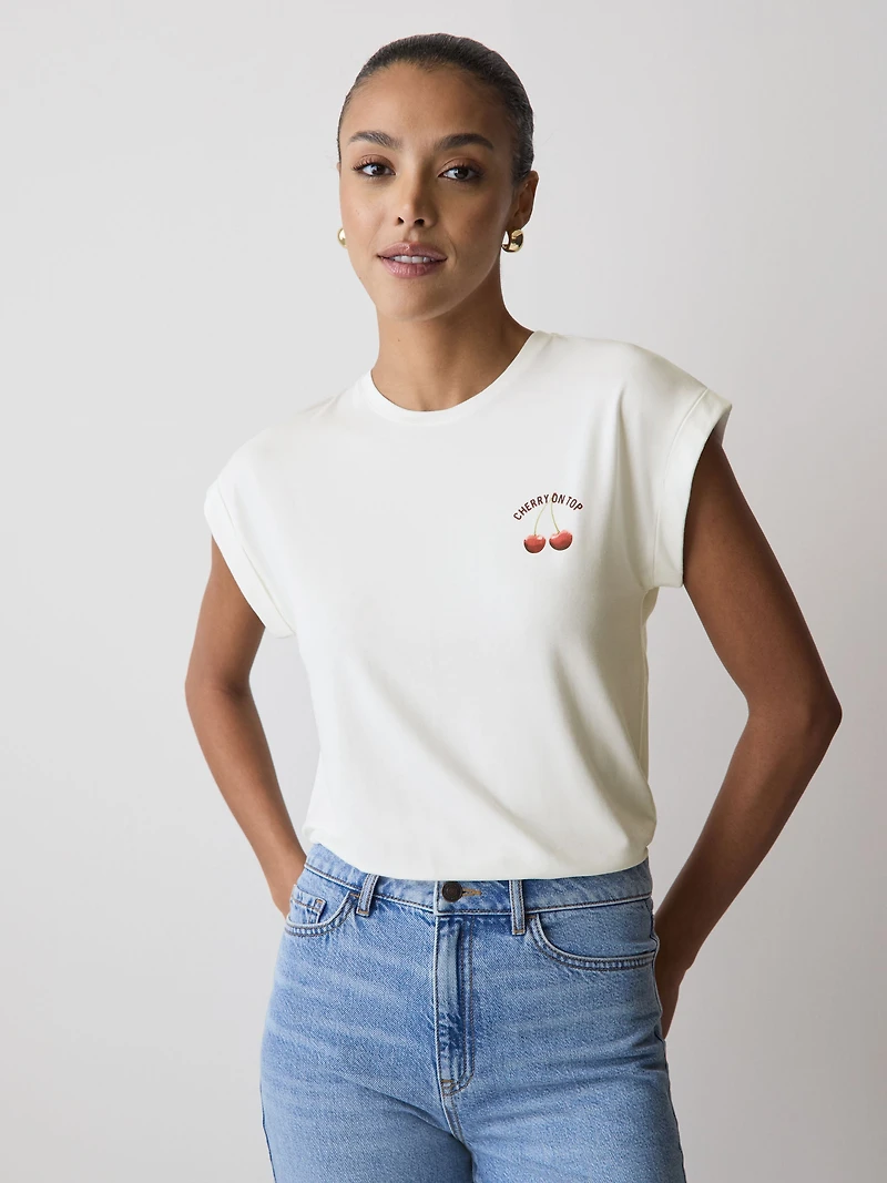 T-Shirt à Col Rond et Manches Très Courtes