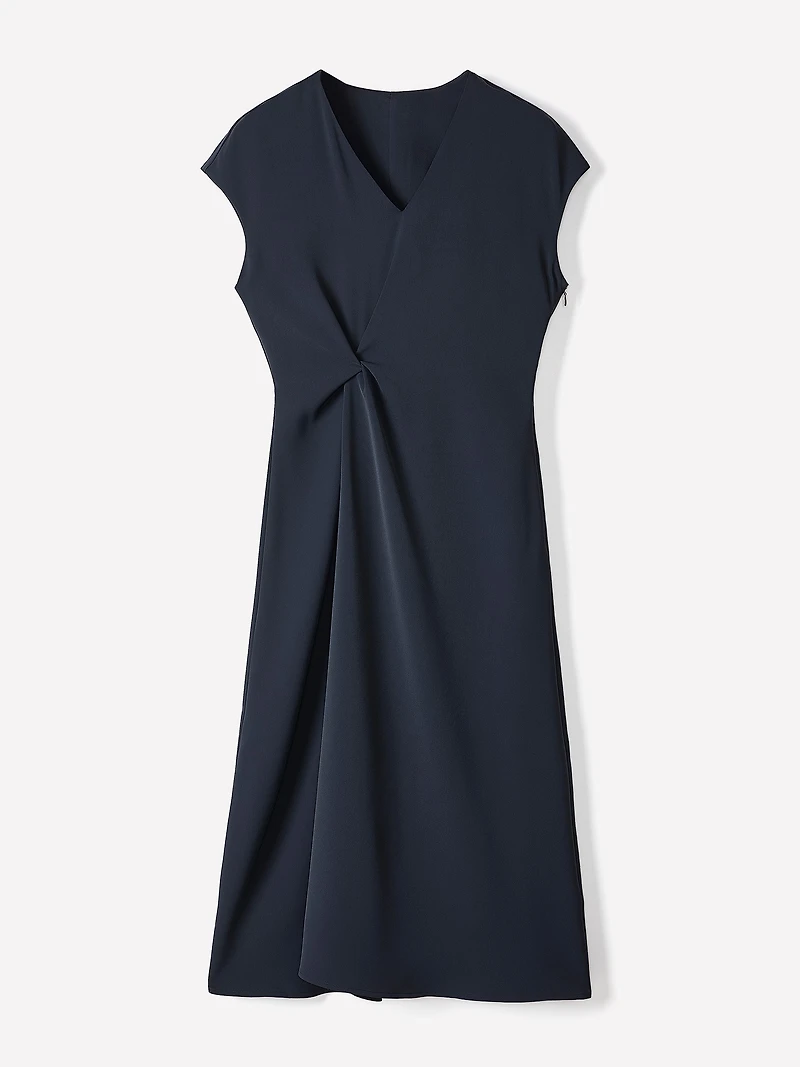 Robe Midi en Sergé à Manches Très Courtes et Col V