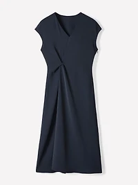 Robe Midi en Sergé à Manches Très Courtes et Col V