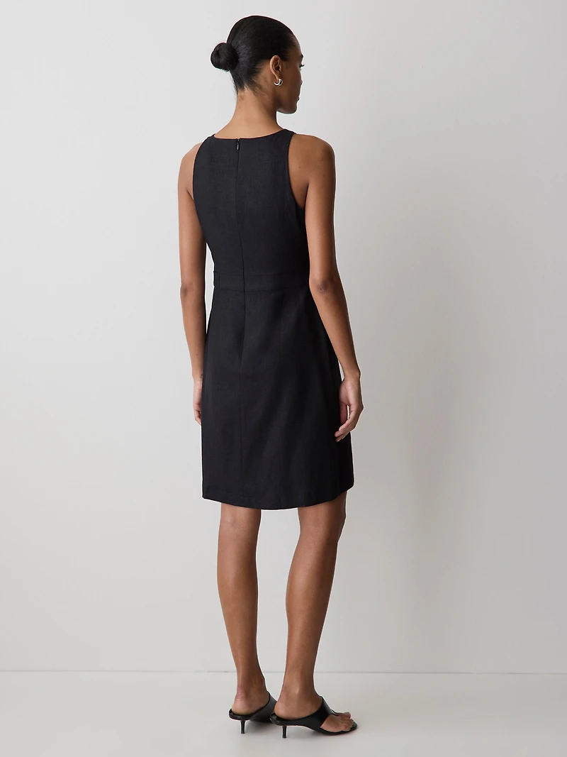 Robe Courte Sans Manches à Col Bateau en Mélange de Lin