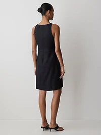 Robe Courte Sans Manches à Col Bateau en Mélange de Lin