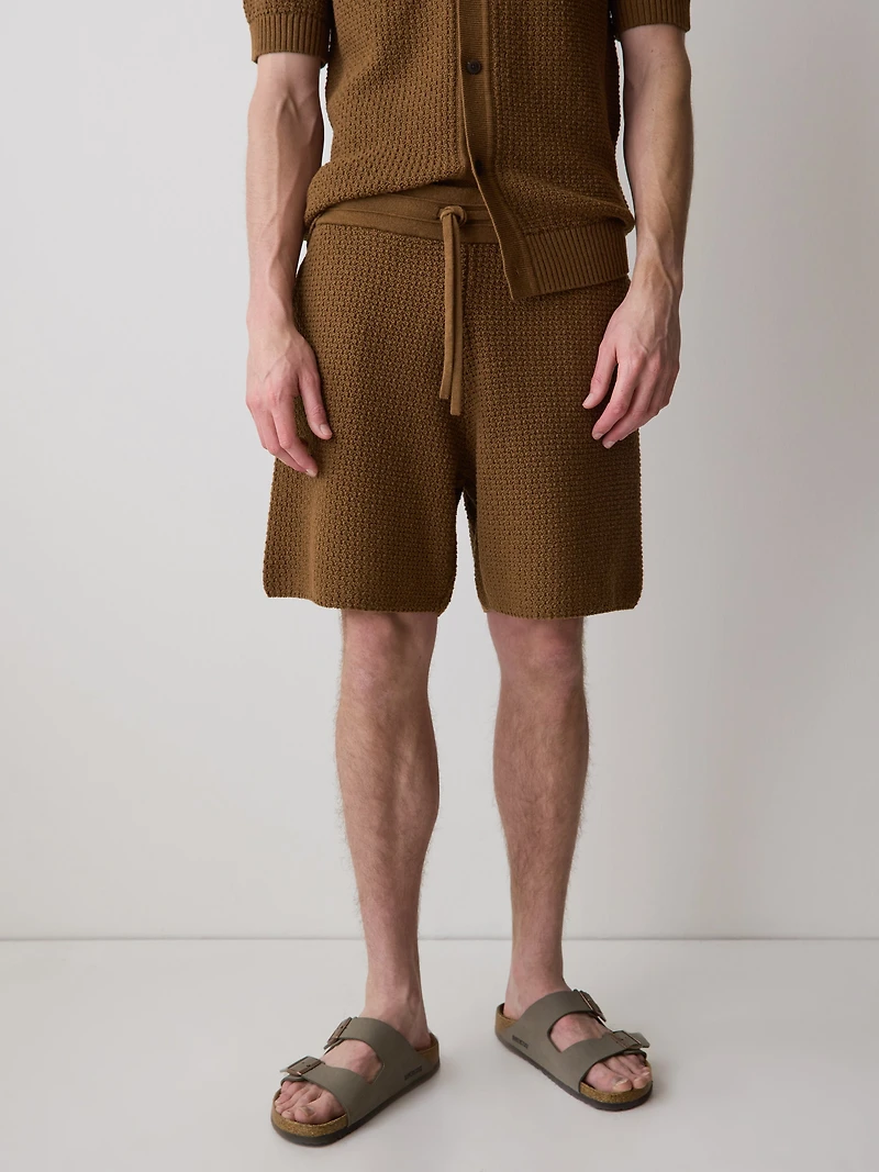 Textured Sweater Short with Elastic Waistband