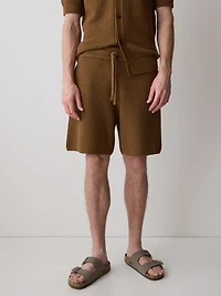 Textured Sweater Short with Elastic Waistband