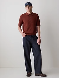 Textured Short-Sleeve Polo Sweater