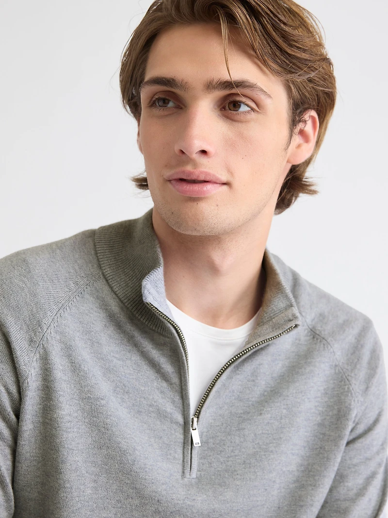 Pull à Col Montant Demi-Zip et Manches Longues