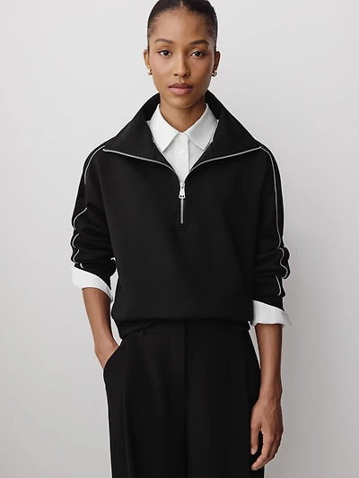 Long-Sleeve Half-Zip Mock-Neck Top