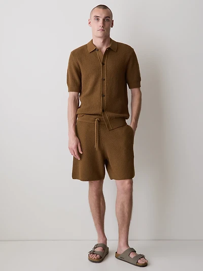 Textured Sweater Short with Elastic Waistband