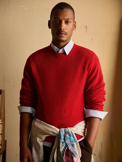 Cashmere-Blend Long-Sleeve Crew-Neck Sweater