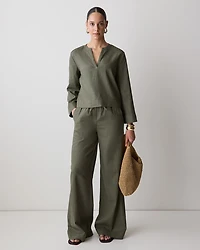 Linen Long-Sleeve Popover Blouse