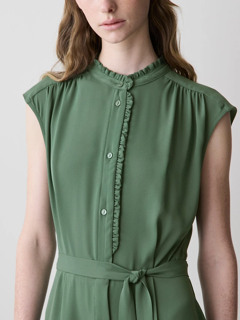 Sleeveless Mock-Neck Buttoned-Down Mini Dress