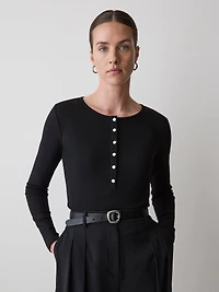 Haut Henley Côtelé à Manches Longues